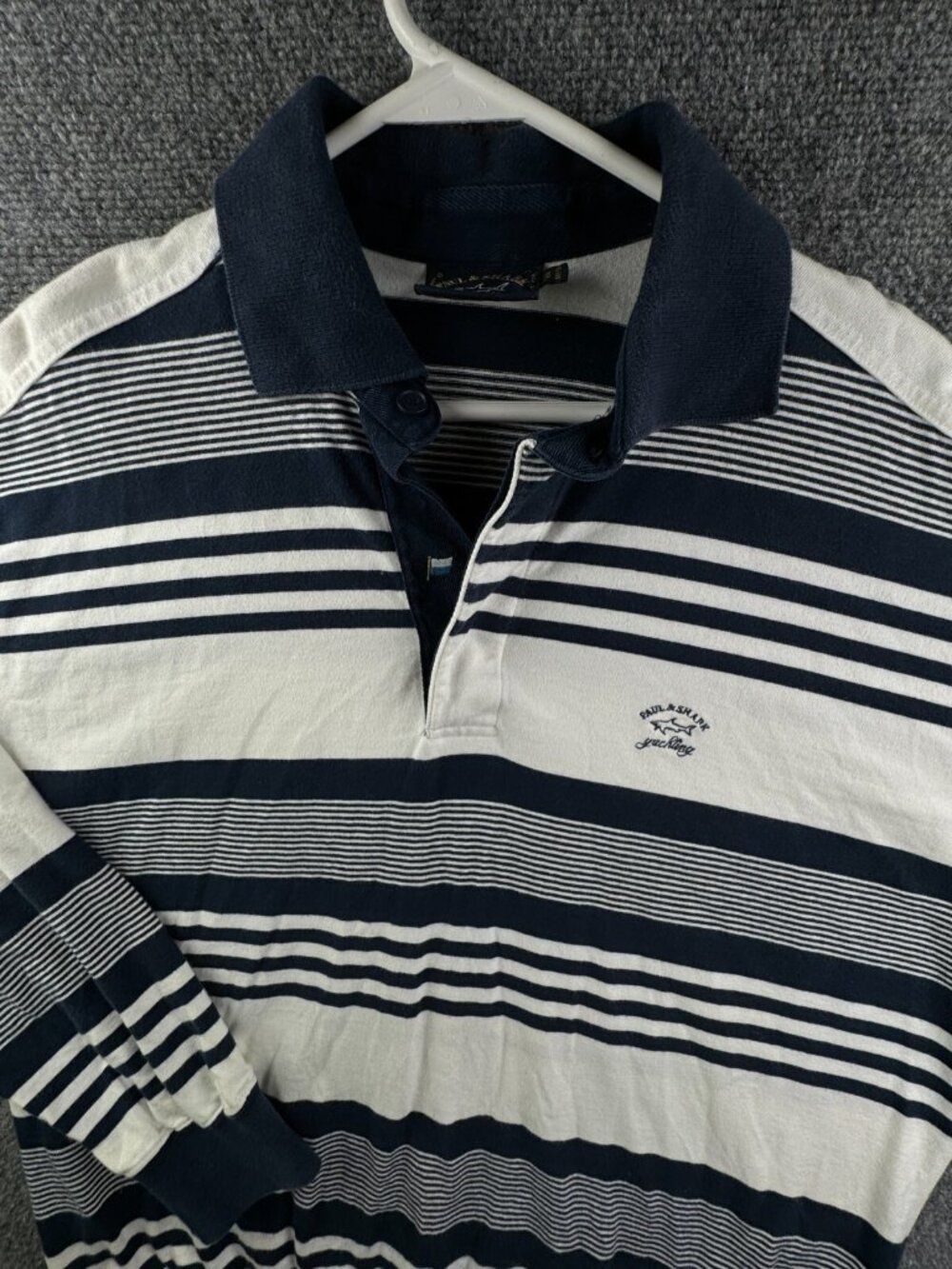 Paul & Shark Polo Shirt Long Sleeve Blue White Striped Heavyweight XL Italy Made